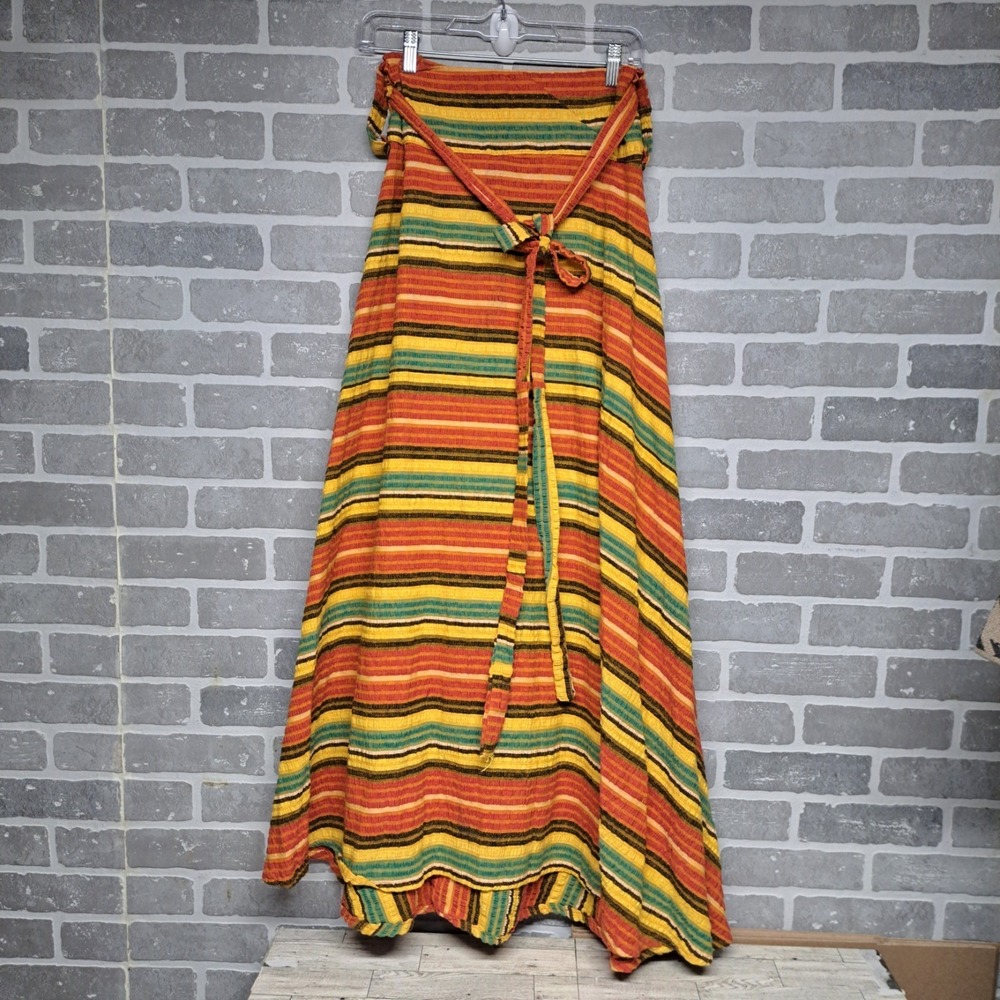 Vintage 70s Rainbow Stripe Circle Skirt‎ High Waist Cotton Maxi Long Pride